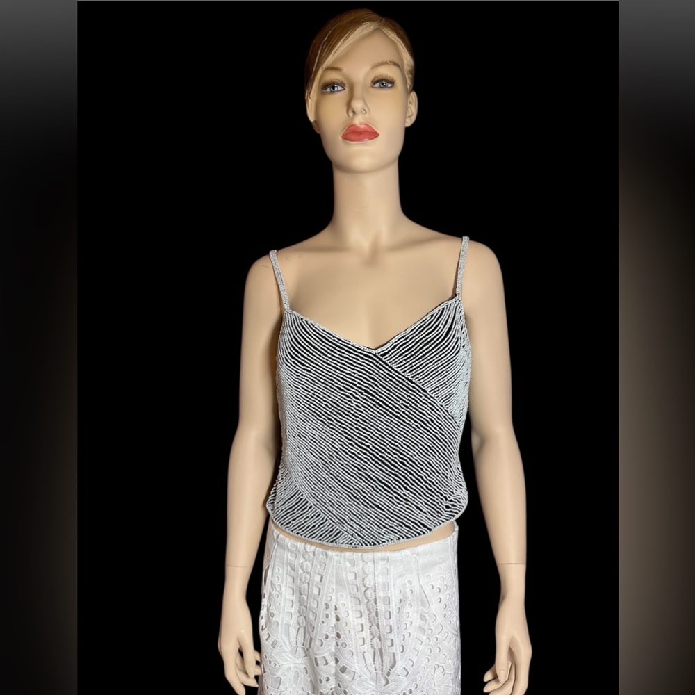 Cecily Brown - Black and White Silk Beaded Camisole, Size‎ L (213)